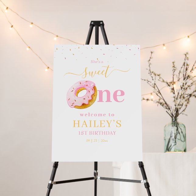 Sweet One Donuts Birthday Invitation, Pink Donuts Foam Board (In Situ (Stand))