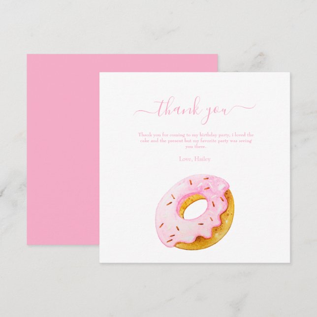 Sweet One Donuts Birthday Invitation, Pink Donuts Thank You Card (Front/Back)
