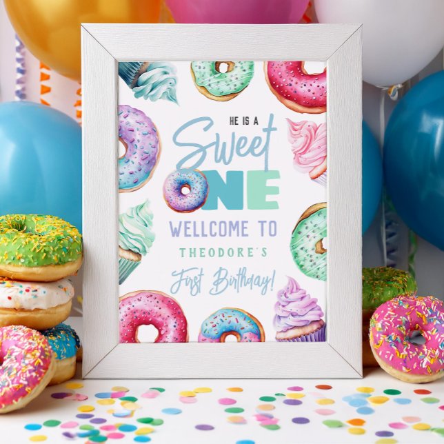 Sweet One Donuts Boy 1st Birthday Welcome Party Poster (Creator Uploaded)