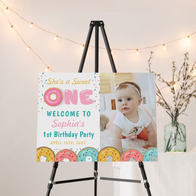 Sweet One Donuts First Birthday Party Photo Foam Board (In Situ (Stand))
