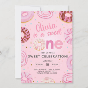 Sweet One donuts girl first, 1st birthday invite. Invitation