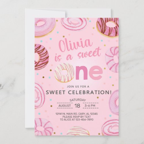 Sweet One donuts girl first 1st birthday invite  Invitation
