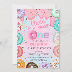 Sweet One donuts girl first, 1st birthday invite. Invitation