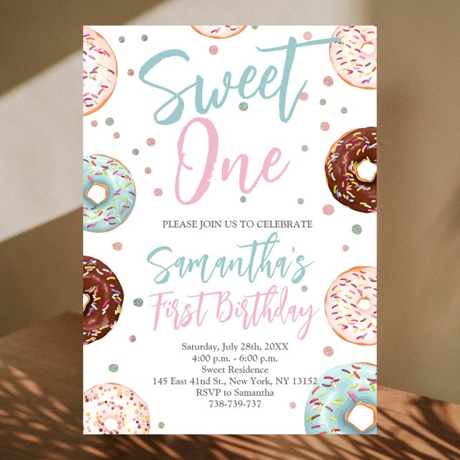 Sweet One Donuts Watercolor First Birthday  Invitation (Creator Uploaded)