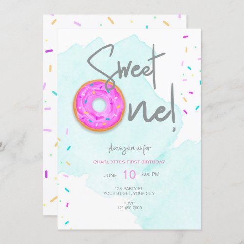 Sweet ONE doughnut birthday Invitation