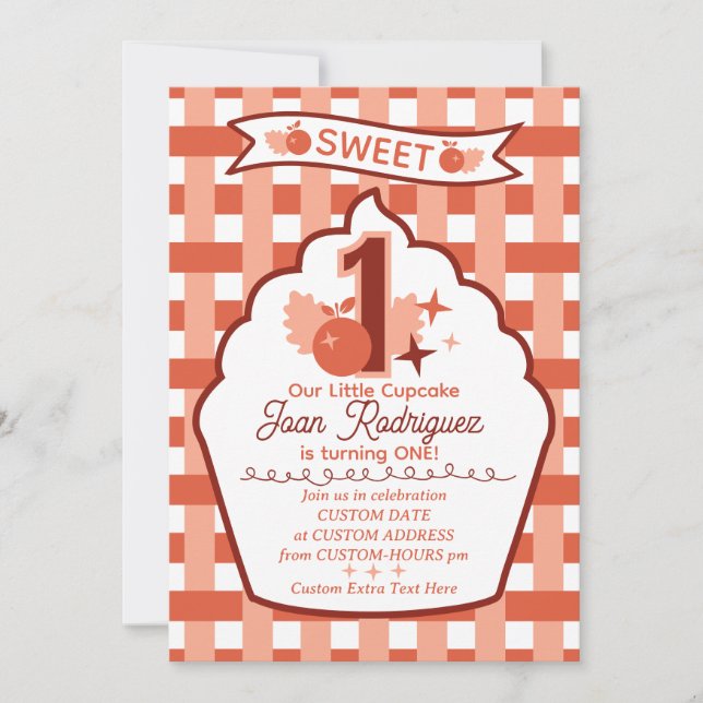 Sweet One First Birthday Gingham Photo Invitations (Front)