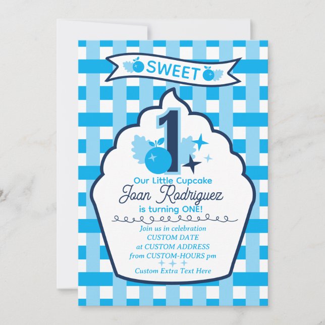 Sweet One First Birthday Gingham Photo Invitations (Front)