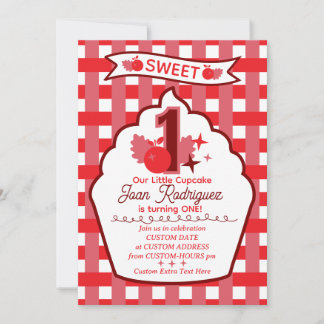 Sweet One First Birthday Gingham Photo Invitations