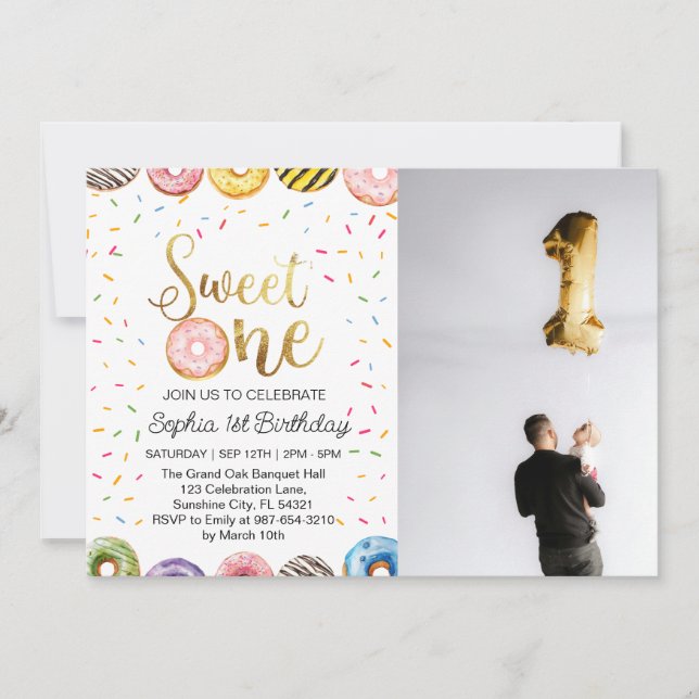  Sweet One First Birthday Invitation, Donut 1st  Holiday Card (Front)