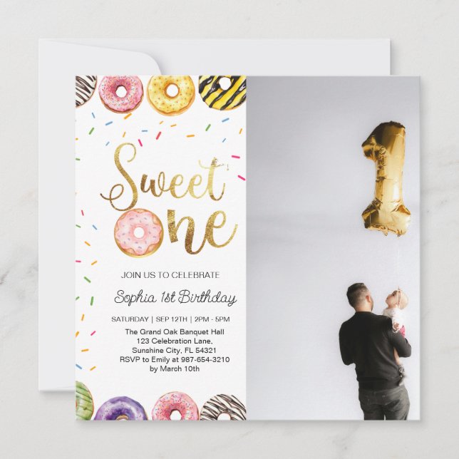  Sweet One First Birthday Invitation, Donut 1st  Holiday Card (Front)