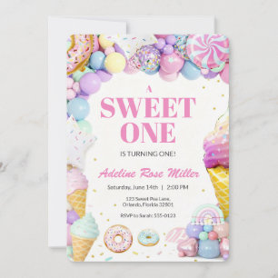Sweet One First Birthday Invitation   Pastel Donut