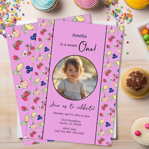 Sweet One First Birthday Party Fruit Pattern  Invitation