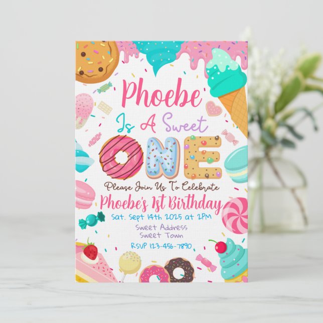 Sweet One First Birthday Party Invitation (Standing Front)