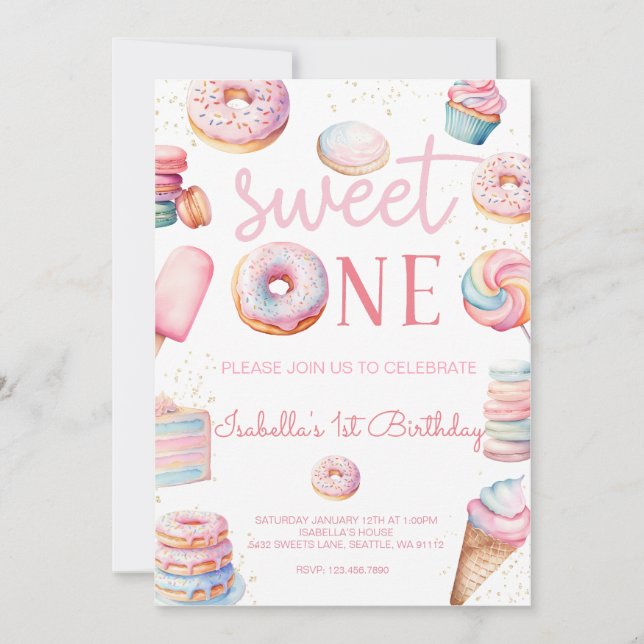 Sweet One First Birthday Photo Invitation (Front)