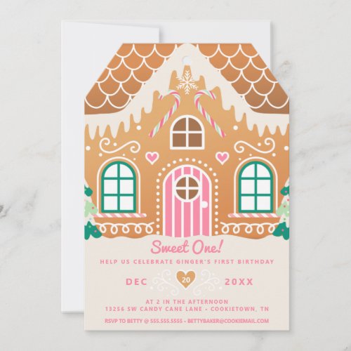 Sweet One First Birthday Pink Gingerbread  Invitation