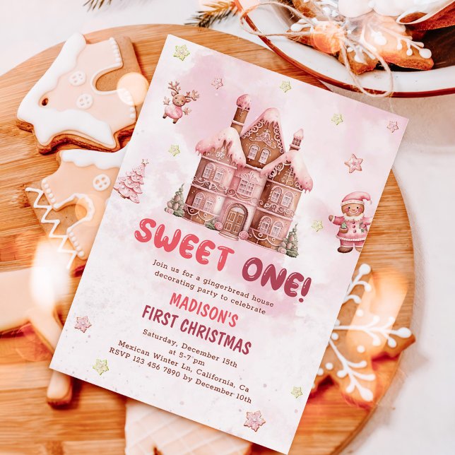 Sweet One First Birthday Pink Gingerbread Invitation (Creator Uploaded)