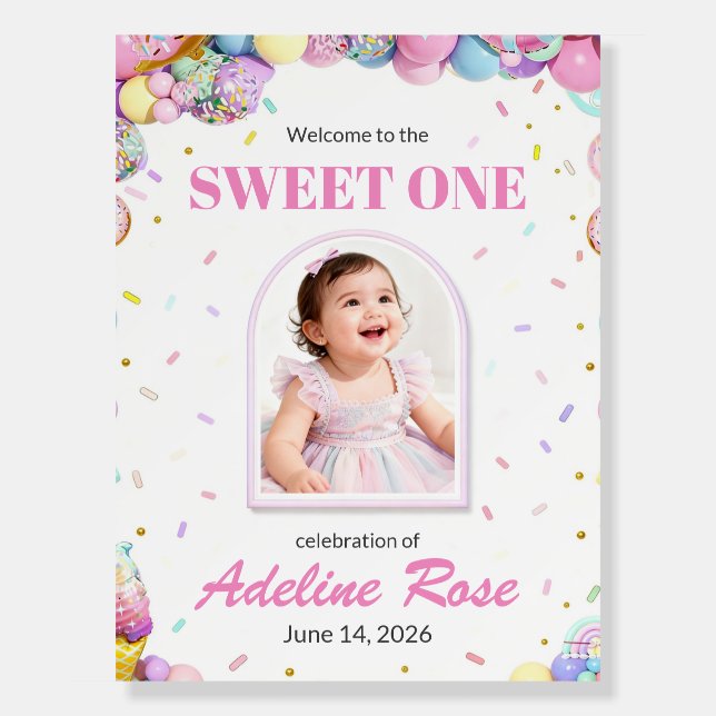 Sweet One First Birthday Welcome Sign Photo Arch (Front)