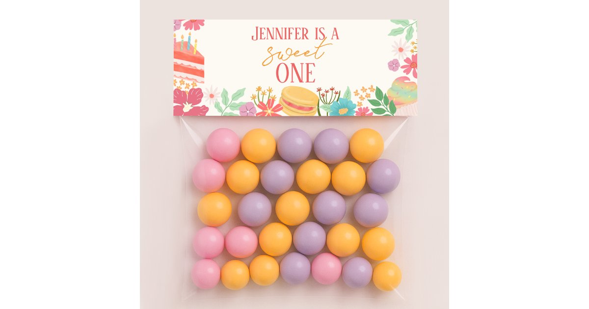 Sweet One Floral Dessert Goodie Treat Bag Topper Note Card | Zazzle