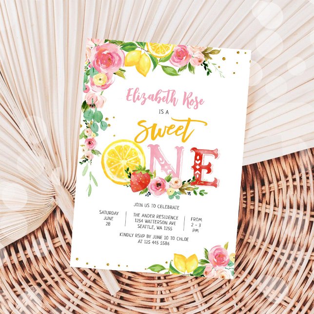 Sweet One Floral Lemon Birthday Invitation (Creator Uploaded)