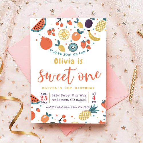 Sweet One Fruit 1st Birthday Party Invitation