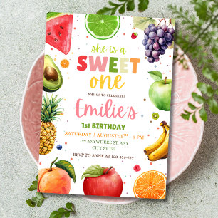 Sweet One Fruit 1st Birthday Summer Tropical Party Invitation