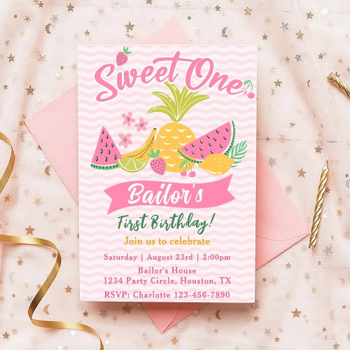 Sweet One  Fruit Party Birthday Invitation