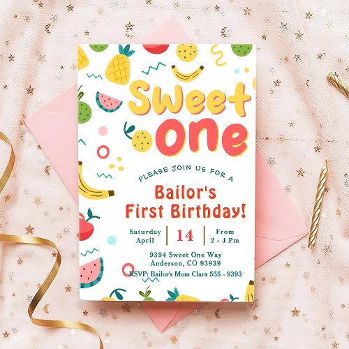 Sweet One  Fruit Party Birthday Invitation