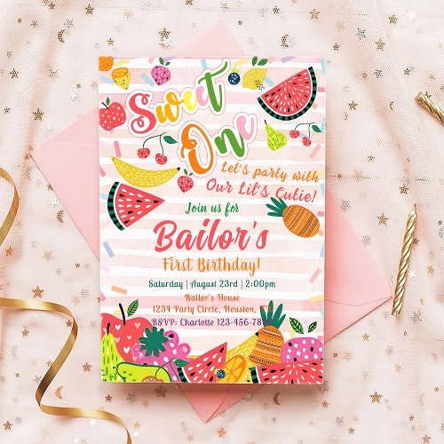 Sweet One  Fruit Party Birthday Invitation