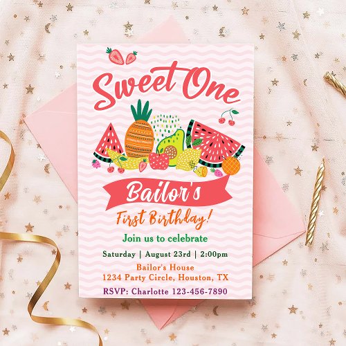 Sweet One  Fruit Party Birthday Invitation