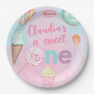 Sweet One girl 1st birthday party paper plate. Plates