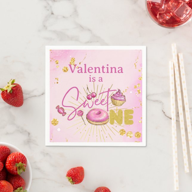 Sweet One Girl 1st Birthday Pink Faux Gold Glitter Napkins (Insitu)