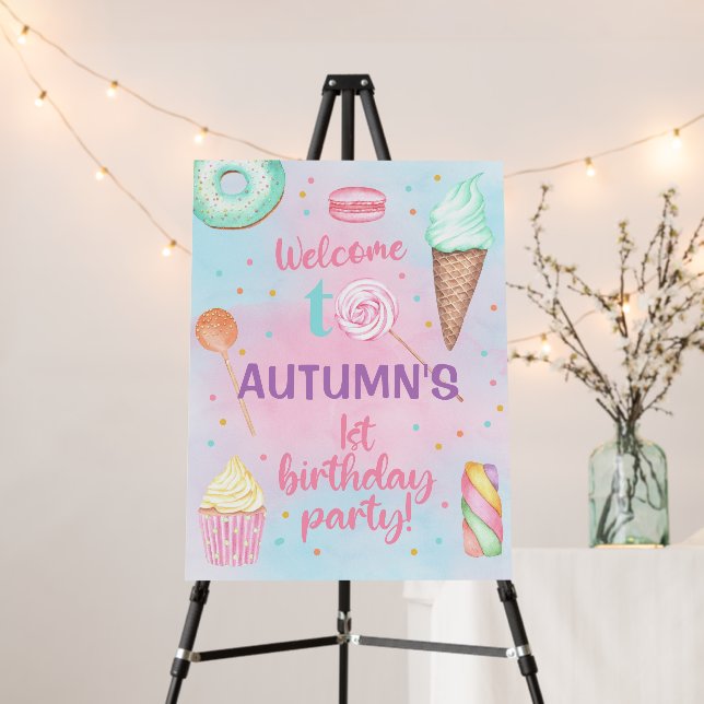 Sweet One girl 1st first birthday welcome sign. Foam Board (In Situ (Stand))