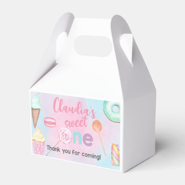 Sweet One girl birthday favor box, treats box. Boxes (Front Side)