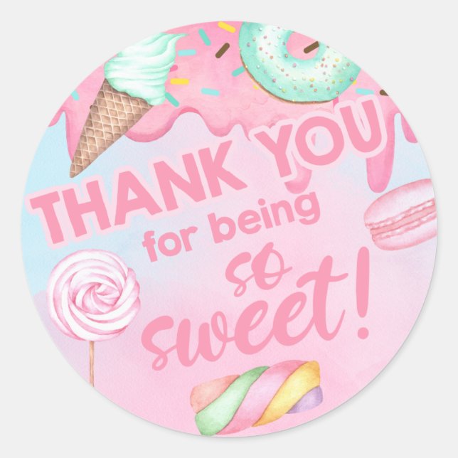 Sweet One girl birthday thank you circle sticker. Classic Round Sticker (Front)