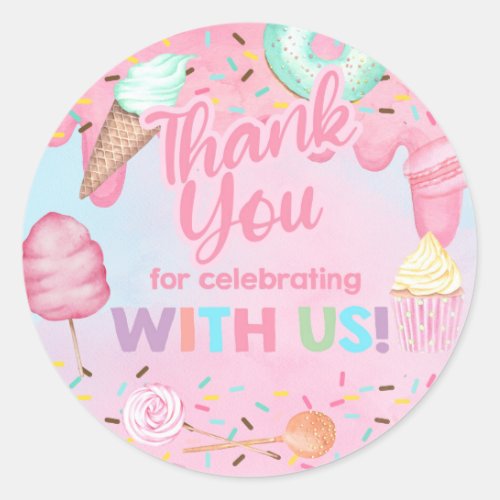 Sweet One girl birthday thank you circle sticker Classic Round Sticker