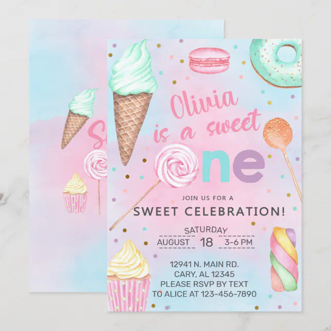 Sweet One girl first, 1st birthday invitation. Inv Invitation | Zazzle