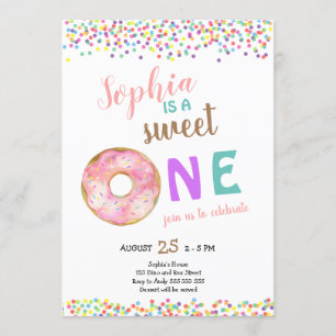 Sweet One Girl First Birthday Donut Cute Invitation