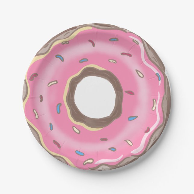 Sweet One Girl Pink Donut Birthday  Paper Plates (Front)