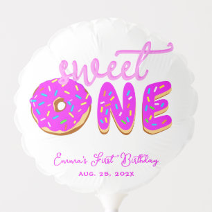 Sweet One Girl Pink Donut First Birthday Sprinkles Balloon