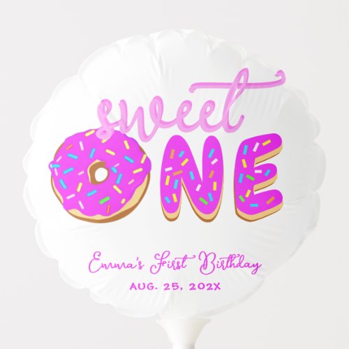 Sweet One Girl Pink Donut First Birthday Sprinkles Balloon
