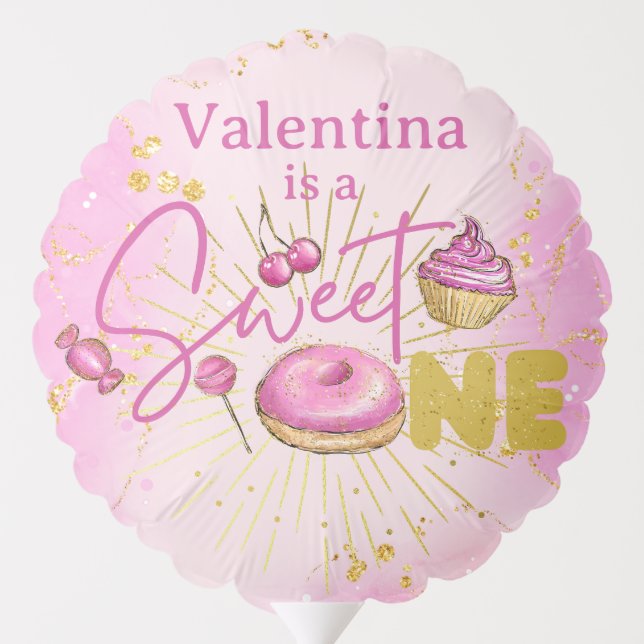 Sweet One Girl's 1st Birthday Desserts Pink Gold Balloon (Back)