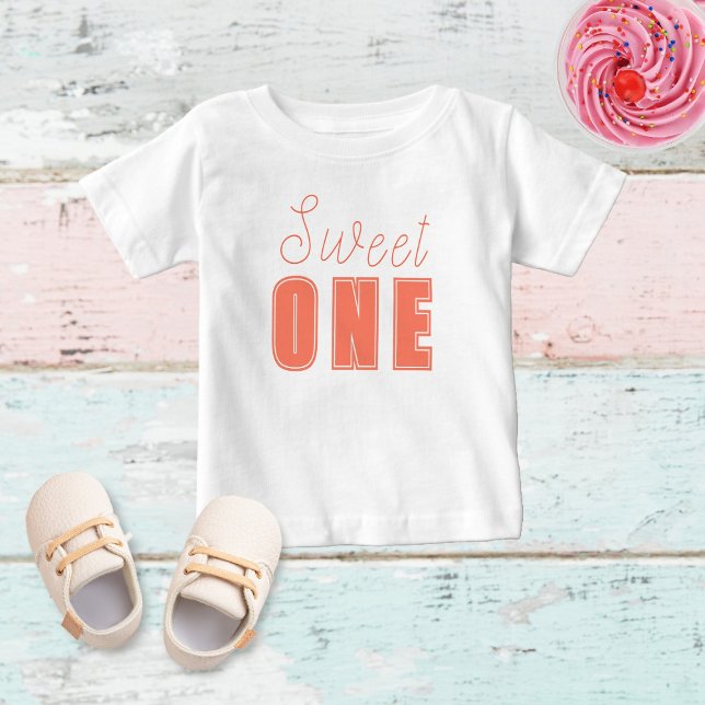 Sweet ONE, girls pink first birthday  Baby T-Shirt (Creator Uploaded)