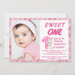 Sweet One Groovy Christmas 1st Birthday Photo pink Invitation