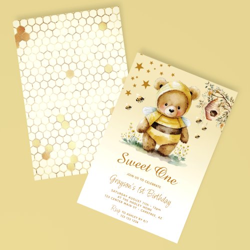 Sweet One Honey Bear 1st Birthday Invitation