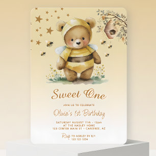 Sweet One Honey Bear Girl 1st Birthday Invitation