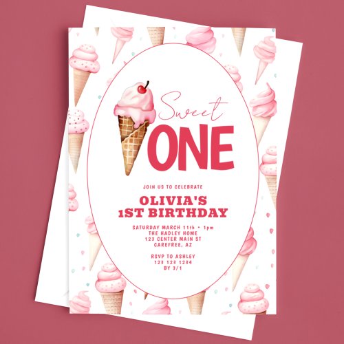 Sweet One Ice Cream 1st Birthday Invitation