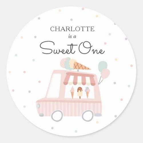 Sweet One Ice Cream 1st Birthday Party Favors Classic Round Sticker