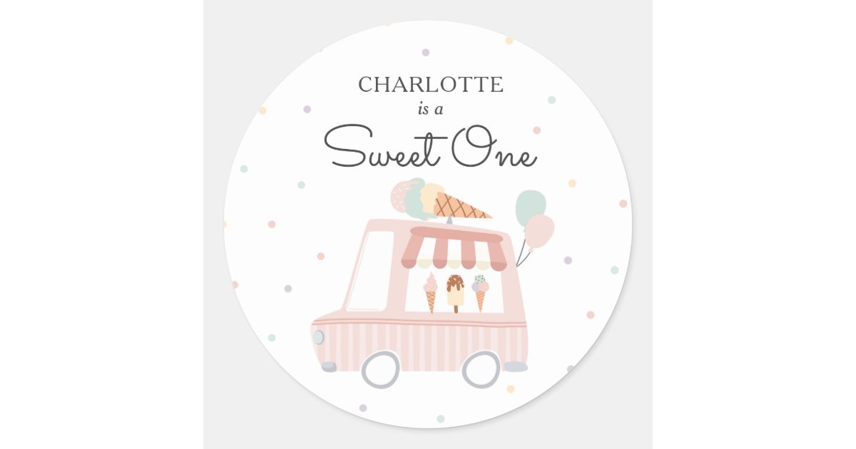 Sweet One Ice Cream 1st Birthday Party Favors Classic Round Sticker ...