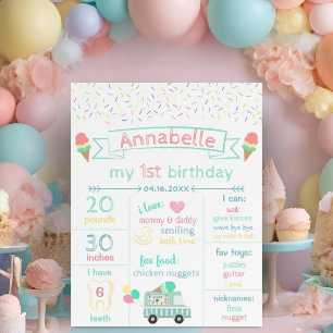 Sweet One Ice Cream 1st Birthday Stats & Facts Foam Board