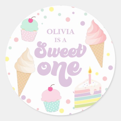 Sweet One Ice Cream and Cake 1st Birthday Classic Round Sticker